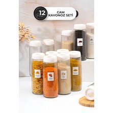Özbience 12'li Beyaz Kapaklı Cam Saklama Kabı Seti, 1500 Ml, Sızdırmaz, Kuru Gıda Için