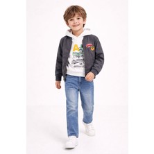 Cansın Mini Gri Nakışlı Ceketli Jean Pantolonlu Erkek Çocuk Kapşonlu 3lü Takım 23524