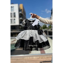 Bertuğ Bebek Siyah Beyaz Organze Kız Çocuk Bebek Kostüm Wednesday Çarşamba Abiye Elbise