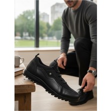 Enoch Hakiki Deri Siyah Erkek Sneaker Ortopedik Taban