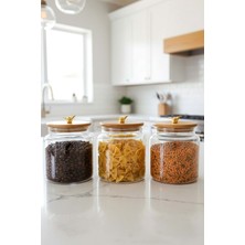 Özbience 3’lü Bambu Kapaklı Metal Kuş Figürlü Cam Kavanoz Seti 635CC