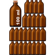 Özbience 100 ml Amber Cam Şişe, 25 Adet, Mantar Tıpalı, Kahverengi, Boş Ürün