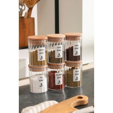 Özbience Renkli Ahşap Kapaklı Desenli Baharatlık Seti ve Mika Saklama Kavanozları