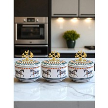 Özbience 3'lü Kahvaltılık Saklama Kabı Seti, Baharatlık ve Herm At Desenli, Gold