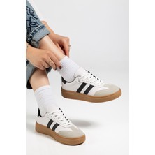 Tonny Black Kadın Beyaz Siyah Kadın Rahat Kalıp Yumuşak Deri Sneaker