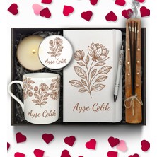 As Gift Sevgililer Günü Temalı Kişiye Özel Beyaz Defter & Beyaz Kupa & Metal Mum & Kalem & Çubuk Tütsü Hediye Seti