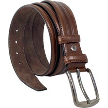 S.S. Süzer Deri Kahverengi Suni Deri Ortası Şeritli Model 3.5 Cm.lik Klasik Erkek Kemer // XD-8013-52