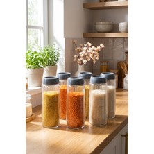 Özbience 6’lı Antrasit Kapaklı 1500 ml Cam Kavanoz Seti, Hava Geçirmez, Modern Mutfak Saklama