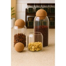 Özbience Pratik ve Şık Cam Kavanoz Seti, Mantar Kapaklı, 3’lü Paket