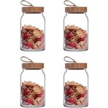 Özbience Bambu Kapaklı Kavanoz Seti 860 Cc, 4'lü, Şık ve Kullanışlı Saklama Çözümleri