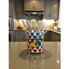 Özbience Damalı Limon Desenli Seramik ve Metal Mutfak Kaşıklık Seti