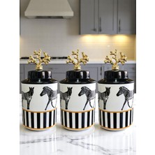 Özbience Seramik Baharatlık Seti 3’lü Kapaklı Zebra At Desen 750 ml Kahve Köşesi