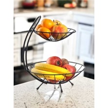 Özbience Şık 2 Katlı Paslanmaz Metal Meyvelik ve Sebzelik Sunum Tabağı, Siyah, 43 cm