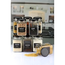 Özbience 12'li Siyah Kapaklı 850CC Köşeli Cam Baharat ve Bakliyat Kavanozu