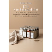 Özbience 12'li Cam Baharatlık Seti, 120 Ml, Gümüş Kapak ve Beyaz Etiket