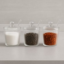 Özbience 3'lü Borosilikat Cam Baharatlık Seti, Şeffaf ve Şık Tasarım