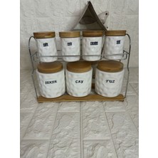 Özbience 7'li Porselen Baharatlık Takımı, Bambu Kapaklı, Şık ve Fonksiyonel Set