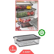 Özbience 3'lü Antrasit Saklama Kabı Seti, Buzdolabı Düzenleyici, 6l