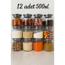 Özbience 12'li 500 ml Metal Kapaklı Vakumlu Baharatlık Seti, Saklama Kabı ve Kavanoz