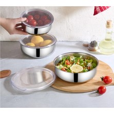 Özbience 3'lü Paslanmaz Çelik Saklama Kabı Seti Vakum Kapaklı