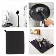 Özbience Koyu Gri Bulaşık Kurutma Örtüsü ve Rinnig Bulaşık Fırçası Seti