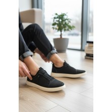 Enoch Hakiki Deri Siyah Süet Beyaz Tabanlı Erkek Sneaker Ortopedik Taban