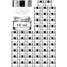 Özbience Şeffaf 10 ml Cam Mini Krem Kavanozu, Aynalı Kapak, 48 Adet