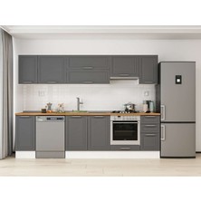 Alvinka 280X210 cm Klasik Mebran Mutfak Dolabı M-E80S40S40-1 Mebran | Antrasit - Suntalam