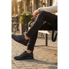Enoch Hakiki Deri Lacivert Karma Dokulu Erkek Sneaker Ayakkabı Ortopedik Taban