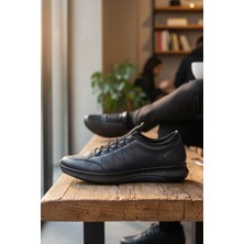 Enoch Hakiki Deri Lacivert Zikzak Dikişli Erkek Sneaker Ayakkabı Ortopedik Taban