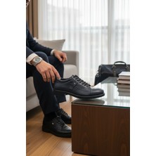 Enoch Hakiki Deri Lacivert Detaylı Erkek Sneaker Ayakkabı Ortopedik Taban
