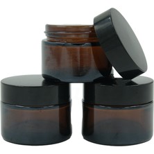 Özbience 3'lü Siyah Kapaklı Amber Cam Krem Kavanoz Seti 50 cc
