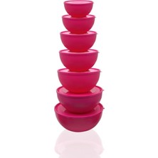 Özbience Şık Pembe 7'li Yuvarlak Kapaklı Kase Seti, Pratik ve Şık Tasarım