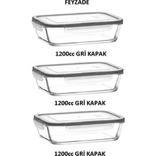 Özbience Dikdörtgen Cam Saklama Kabı 3'lü Set, 1200 Cc, Güvenli ve Şık Tasarım