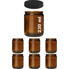Özbience 230 ml Siyah Kapaklı Cam Mum Kavanozu, 6’lı Paket, Kahverengi