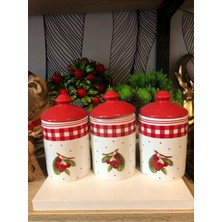 Özbience Porselen Kiraz Desenli 3’lü Baharatlık Kavanoz Seti, Şık ve Kullanışlı