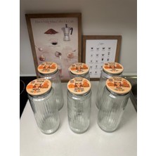 Özbience Kişiye Özel Ahşap Kapaklı 6'lı Cam Kavanoz Seti, Büyük Boy, 1500 ml