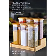 Özbience Şık 7 Parça Bambu Baharatlık Seti, Kapaklı ve Merdivenli Tasarım