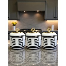 Özbience Büyük Boy Oval Baharatlık Seti 1400 ml Siyah Versa Desen Gold