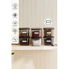 Özbience 6'lı Saklama Kabı Seti, Baharat ve Etiketli Gri Renkli Organize