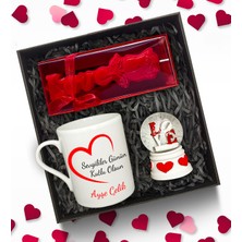 As Gift Sevgililer Günü Temalı Kişiye Özel Beyaz Kupa & Love Kar Küresi & Love Mum Hediye Seti