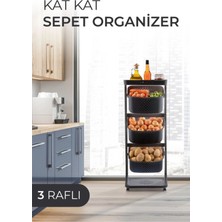 Özbience Geniş 4 Katlı Tekerlekli Plastik Raf, Mutfak Organizeri, Siyah