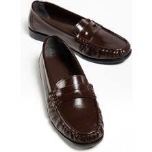 Tonny Black Kadın Kahve Termo Kaymaz Taban Loafer Oxford Kadın Ayakkabı