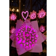 PremiumPort LED Işıklı Pembe Kelebek Buketi, Sevgiliye Özel Hediye, Doğum Günü Çiçeği