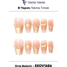 Takma Takma EKOV1686 Orta Balerin 10'lu Tekrar Kullanılabilir El Yapımı Protez Takma Tırnak Renkli-Xs