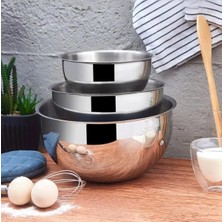 Özbience 3'lü Karıştırma Kabı Seti, Paslanmaz Çelik Çok Amaçlı Kase