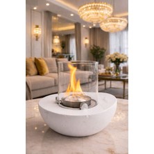 CopArt Meta Beyaz Masaüstü Beton Şömine -1 Lt Bioetanol Yakıt Hediyeli