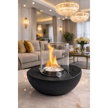 CopArt Meta Siyah Masaüstü Beton Şömine -1 Lt Bioetanol Yakıt Hediyeli