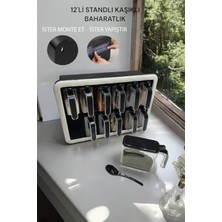 Özbience Şık 12'li Kendinden Yapışkanlı Kaşıklı Baharatlık Takımı Siyah-Beyaz