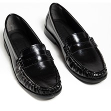 Tonny Black Kadın Siyah Termo Kaymaz Taban Loafer Oxford Ayakkabı Düz Taban Konforlu Tasarım